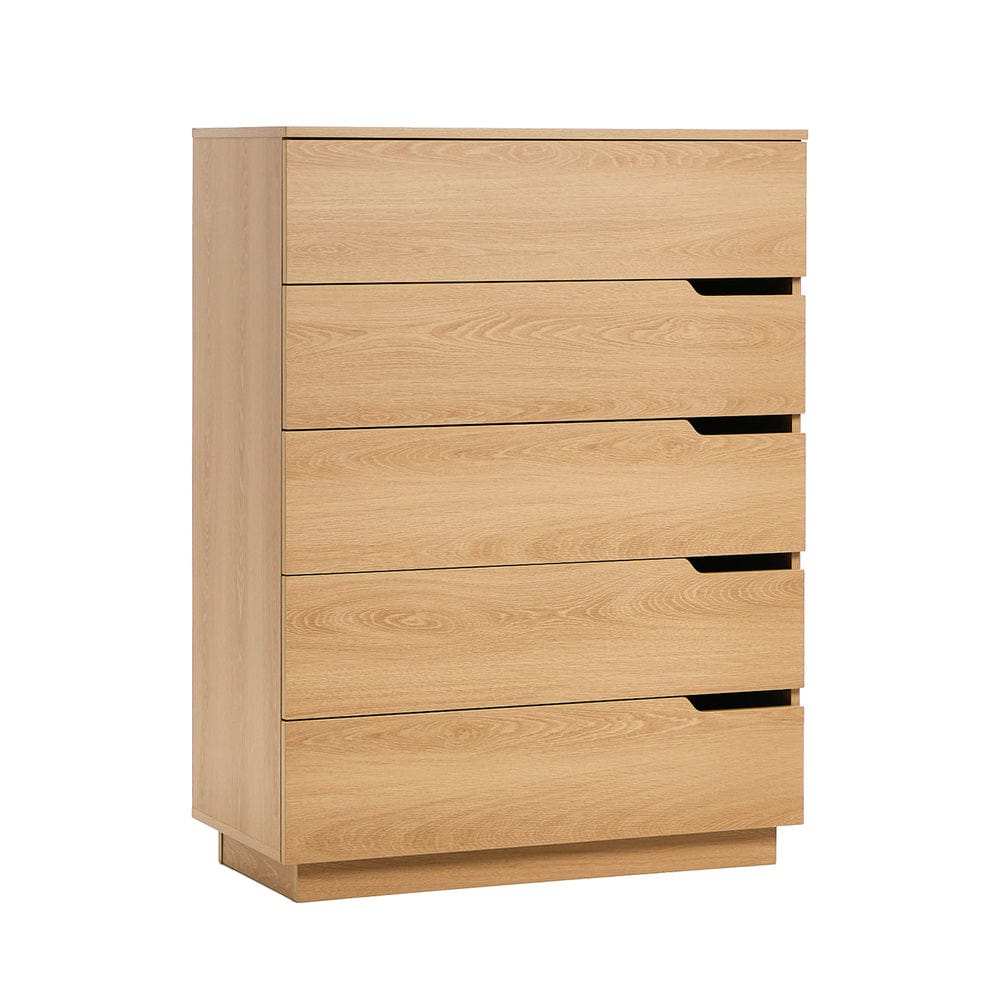 Oikiture Chest of Drawers 5 Chest of Drawers Dresser Tallboy Storage Cabinet Natural
