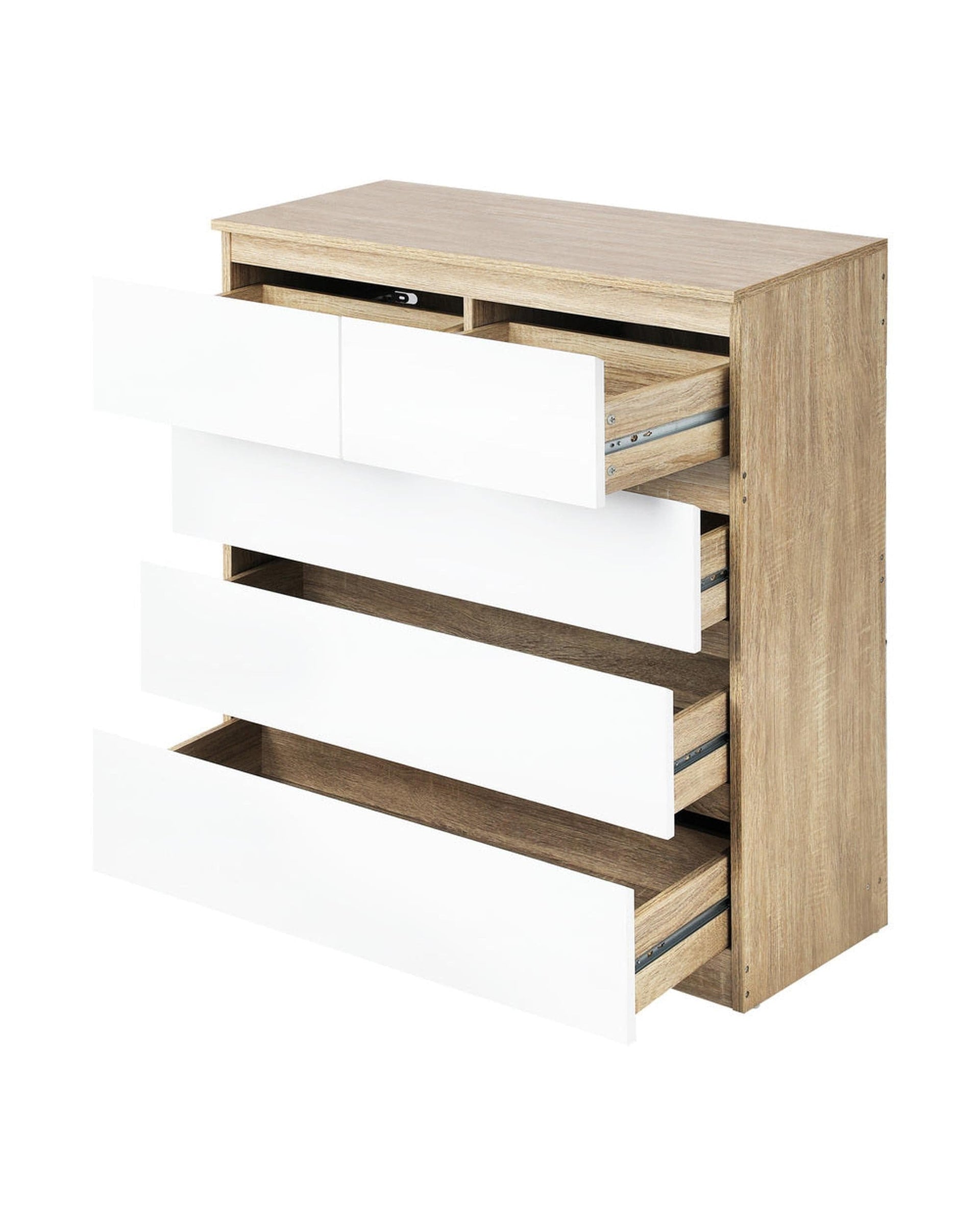 Oikiture Chest Of Drawers 5 Chest of Drawers Tallboy Cabinet Dresser Table Wooden White Furniture