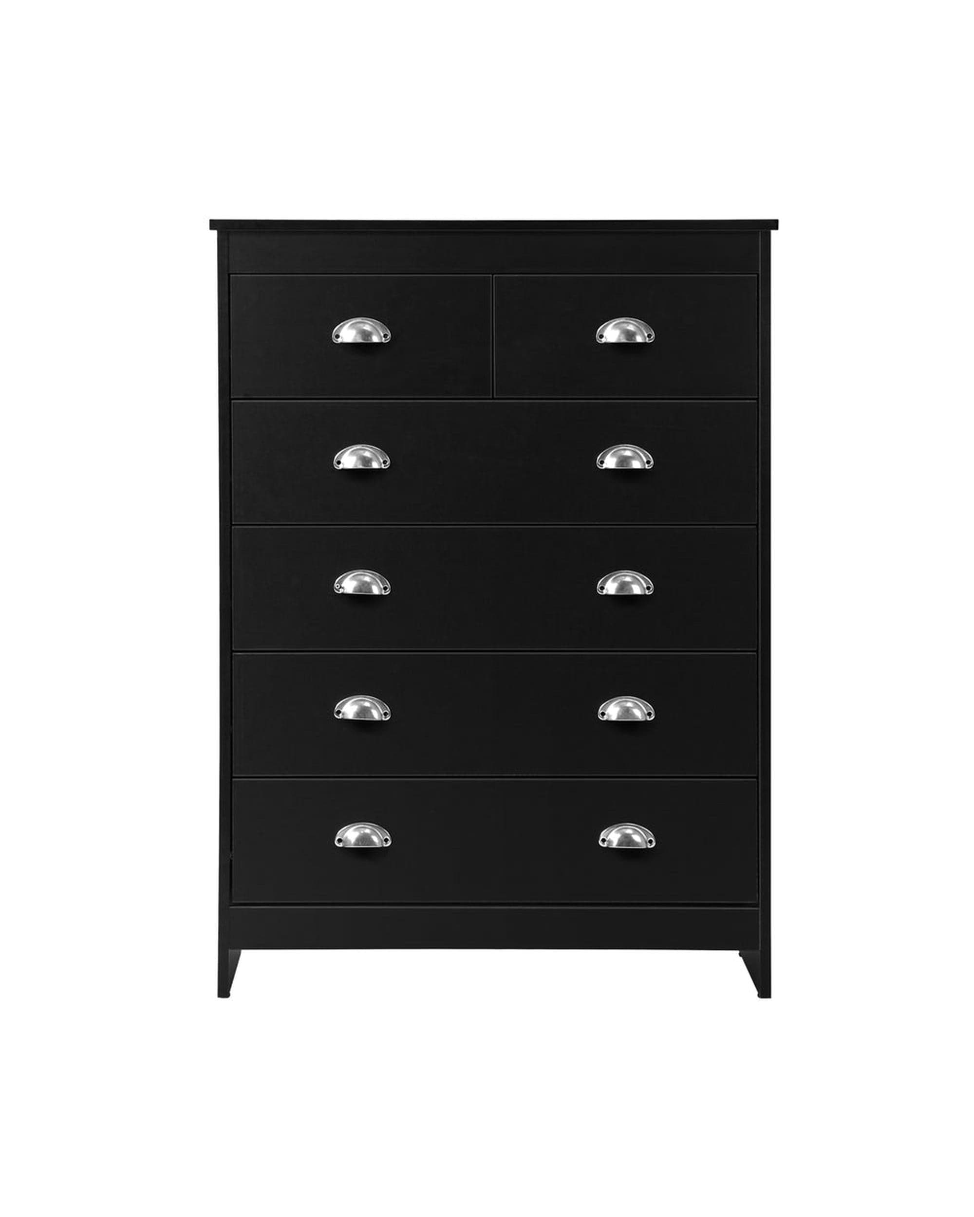 Oikiture Chest of Drawers 6 Chest of Drawers Tallboy Dresser Black
