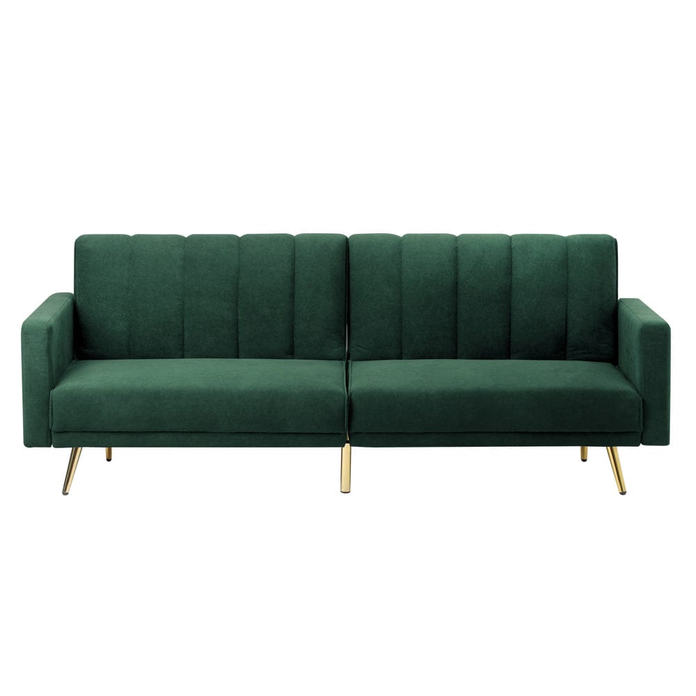 Oikiture Sofa ABBY 3 Seater Sofa Bed Convertible Velvet Green