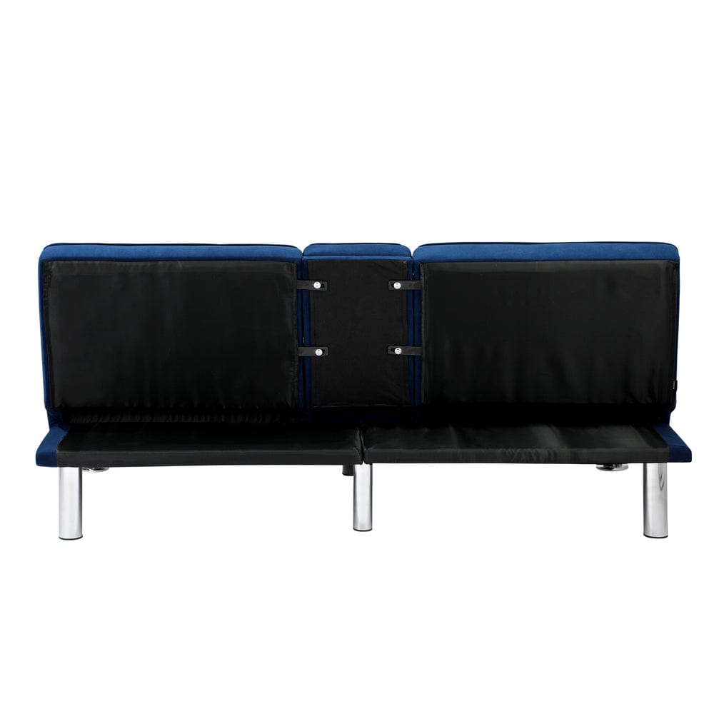 Oikiture Sofa ALANA Sofa Bed 3 Seater with Cup Holder Velvet Blue
