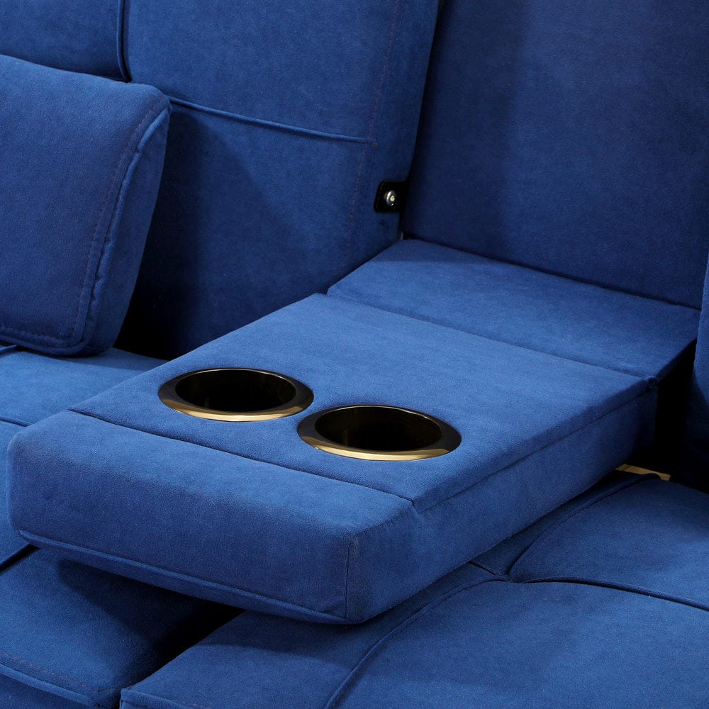 Oikiture Sofa ALANA Sofa Bed 3 Seater with Cup Holder Velvet Blue
