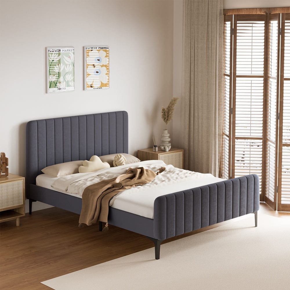 Oikiture Bedframe AMIRA Bed Frame Velvet Fabric GREY