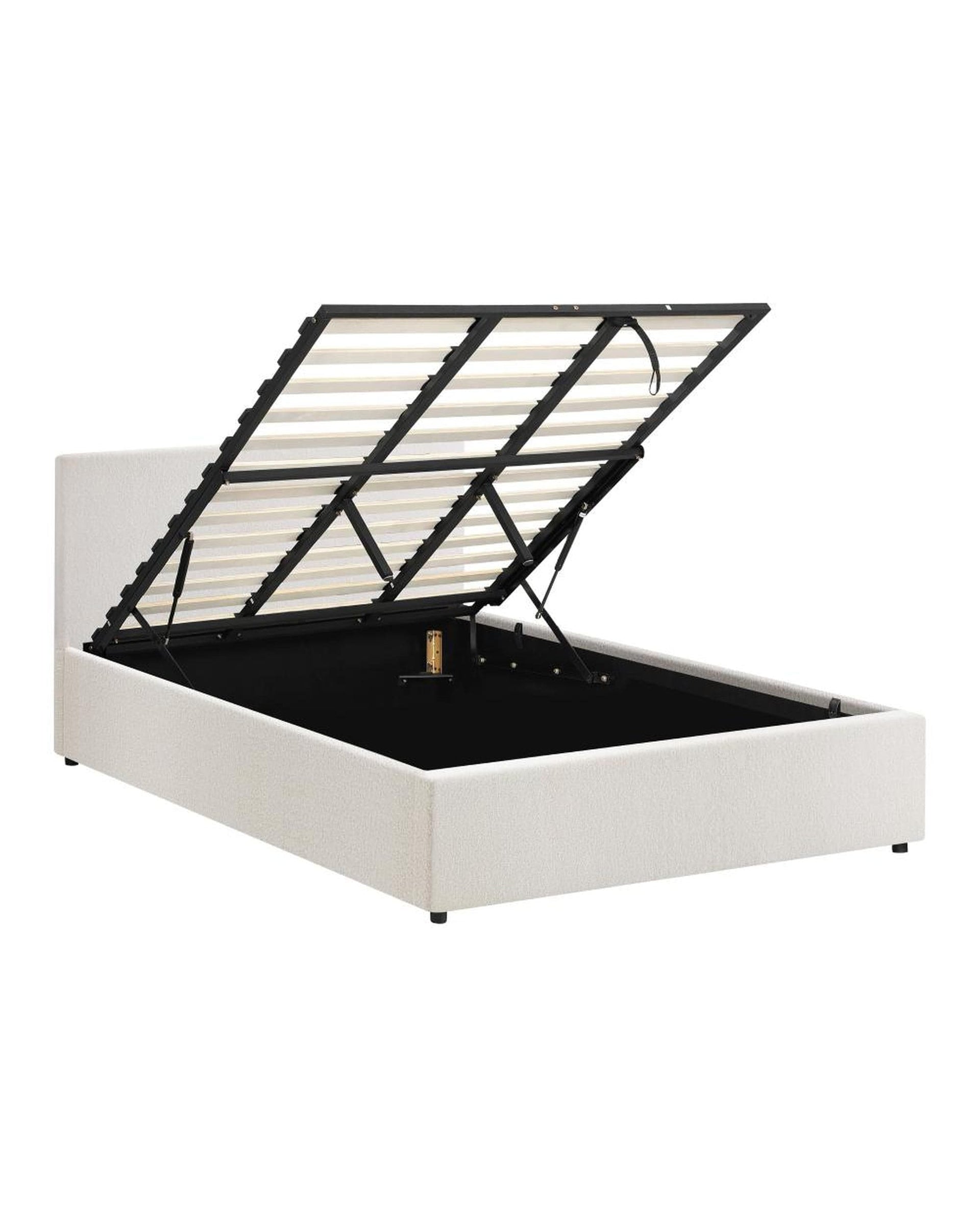 Oikiture Bedframe ASCOT Bed Frame Gas Lift Storage Base White Boucle