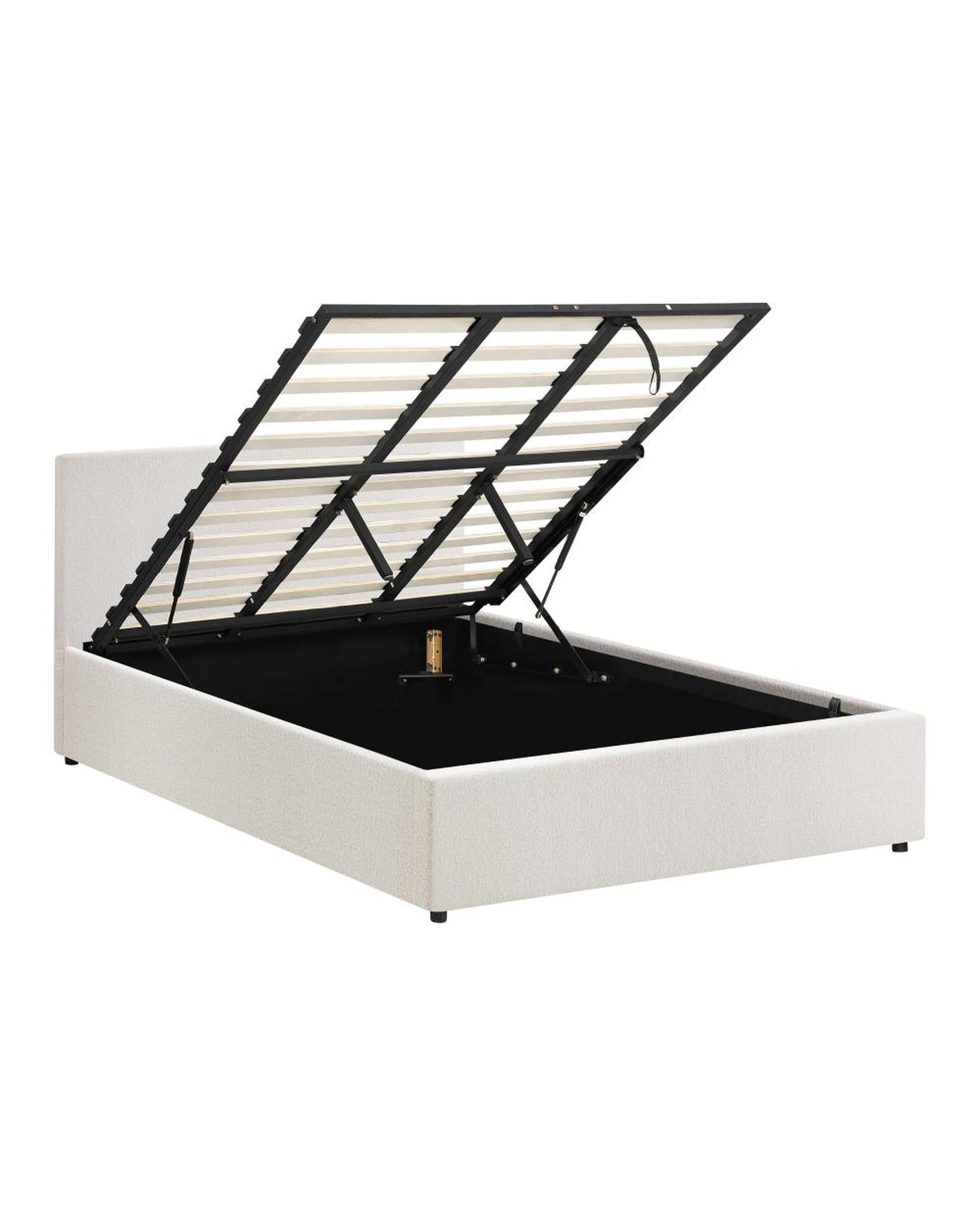 Oikiture Bedframe ASCOT Bed Frame Gas Lift Storage Base White Boucle