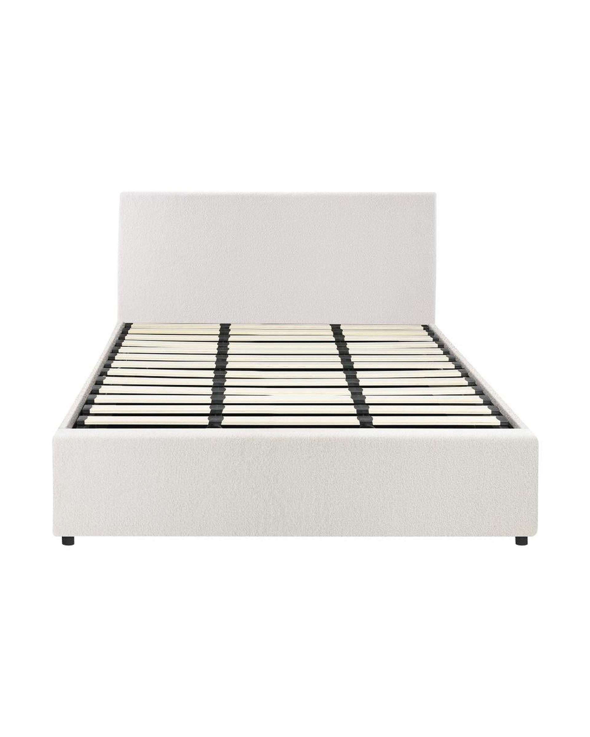 Oikiture Bedframe ASCOT Bed Frame Gas Lift Storage Base White Boucle