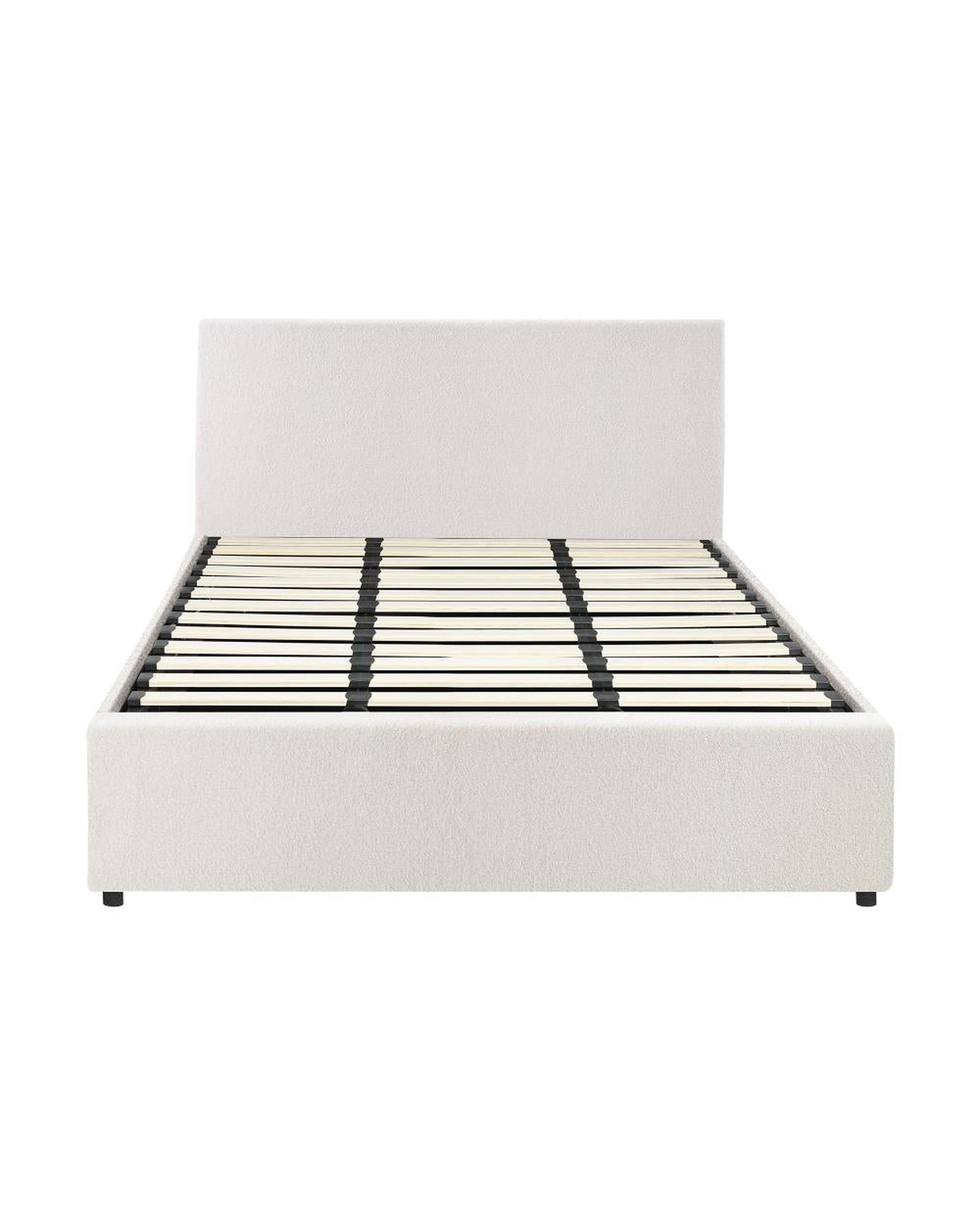 Oikiture Bedframe ASCOT Bed Frame Gas Lift Storage Base White Boucle
