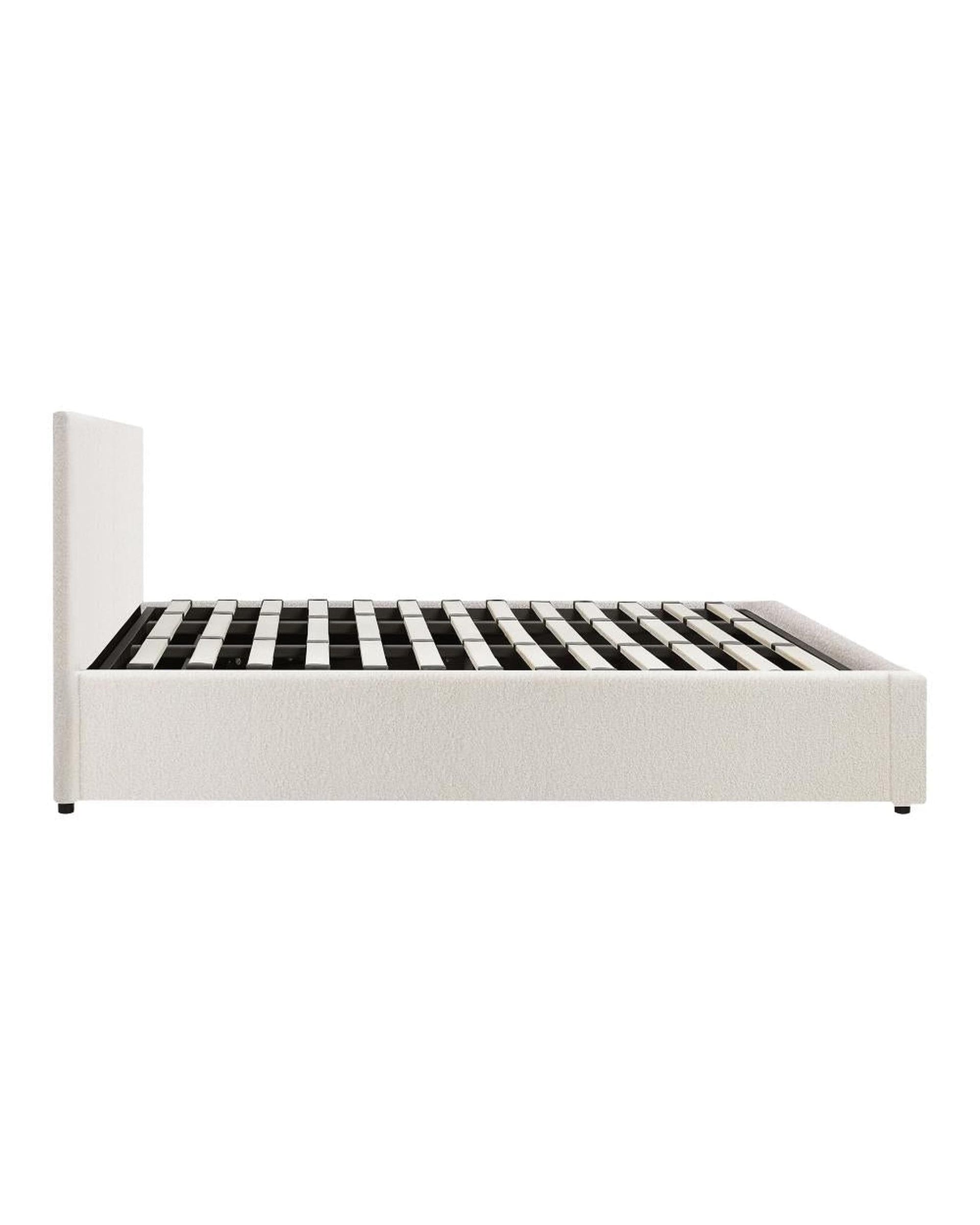 Oikiture Bedframe ASCOT Bed Frame Gas Lift Storage Base White Boucle