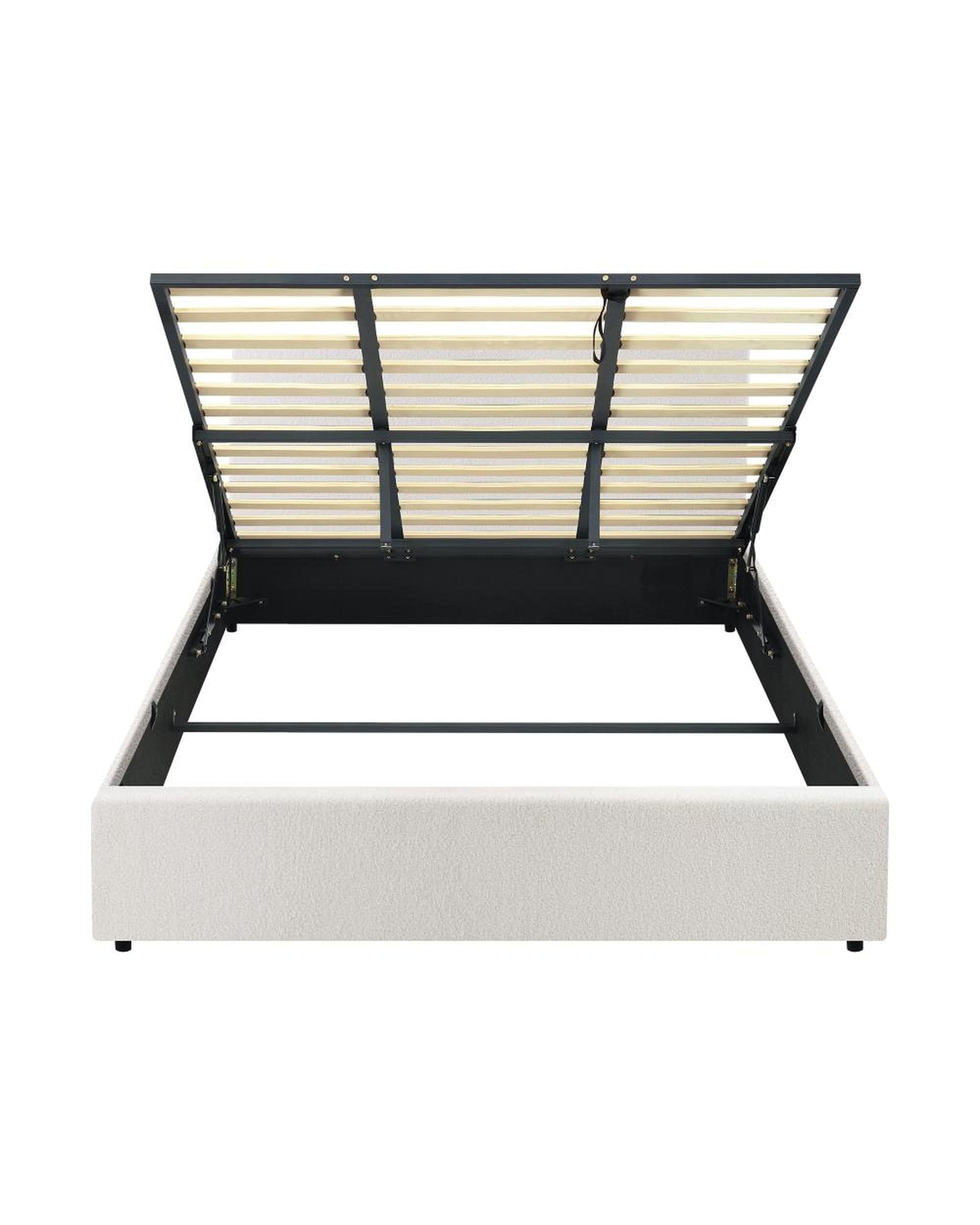 Oikiture Bedframe ASCOT Bed Frame Gas Lift Storage Base White Boucle