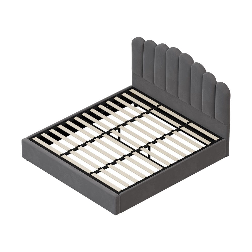 Oikiture Bedframe Ashton Bed Frame Platform VELVET- GREY