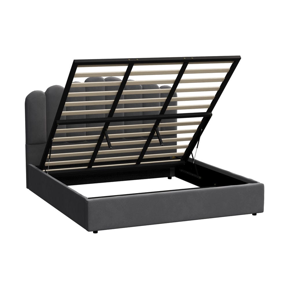 Oikiture Bedframe Ashton Bed Frame Platform VELVET- GREY