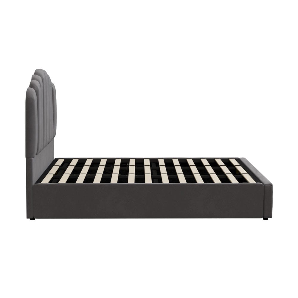 Oikiture Bedframe Ashton Bed Frame Platform VELVET- GREY