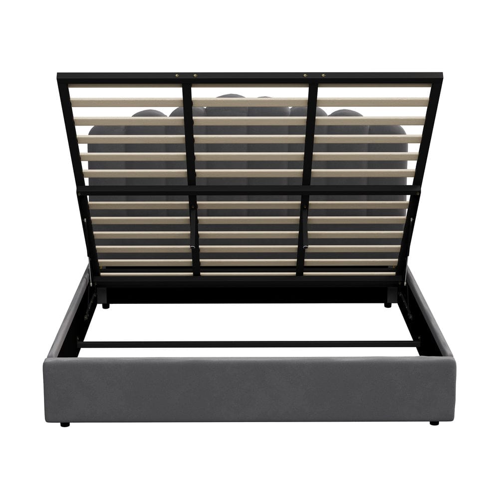 Oikiture Bedframe Ashton Bed Frame Platform VELVET- GREY