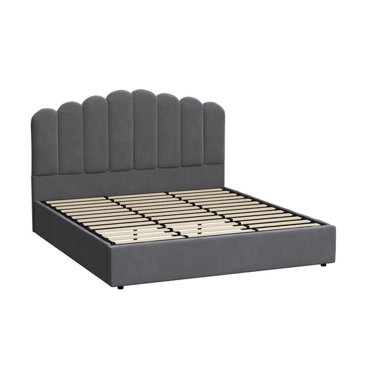 Oikiture Bedframe Ashton Bed Frame Platform VELVET- GREY