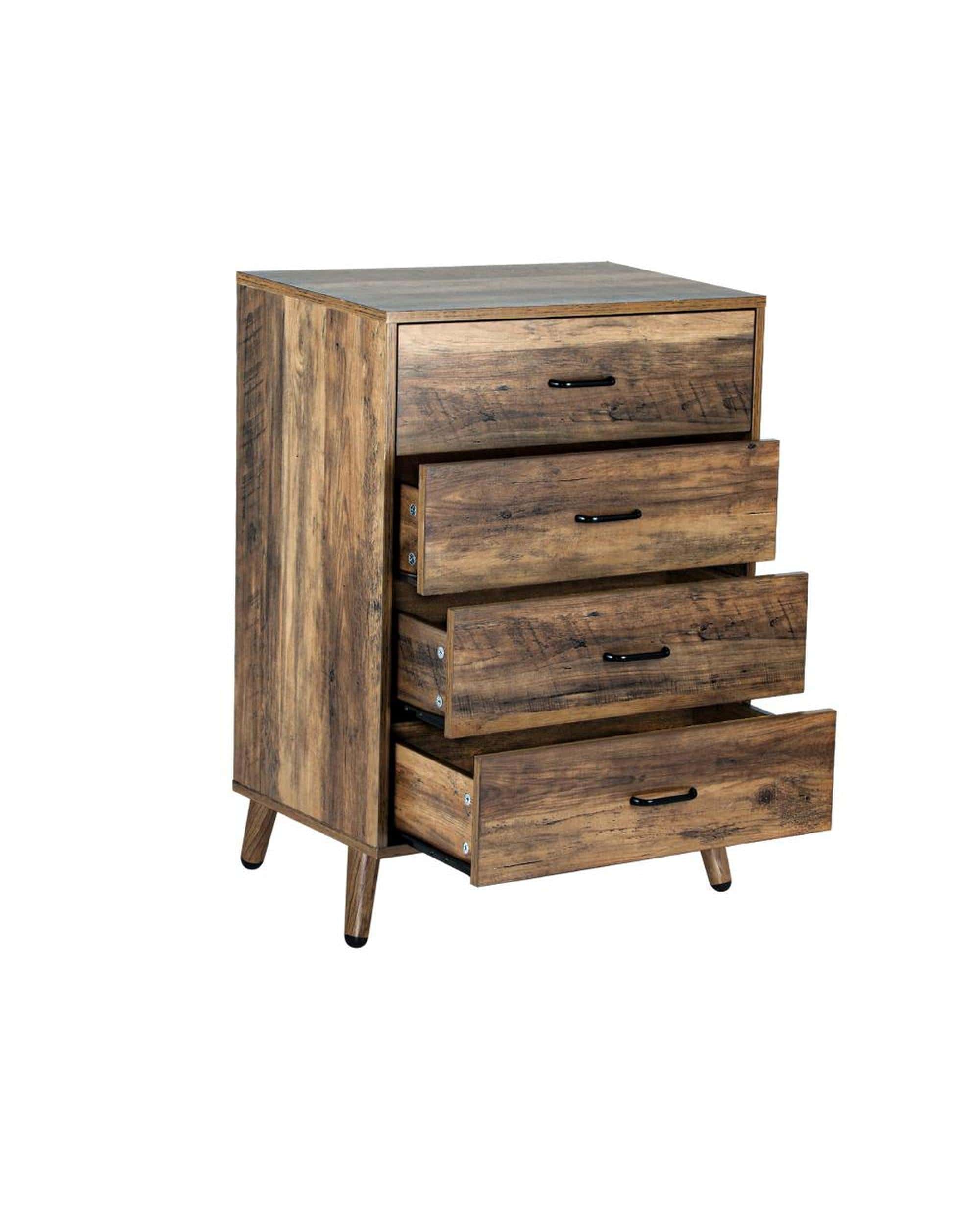 Oikiture Chest of Drawers AUDRE 4 Chest of Drawers Storage Cabinet Tallboy Dresser Industrial Furniture