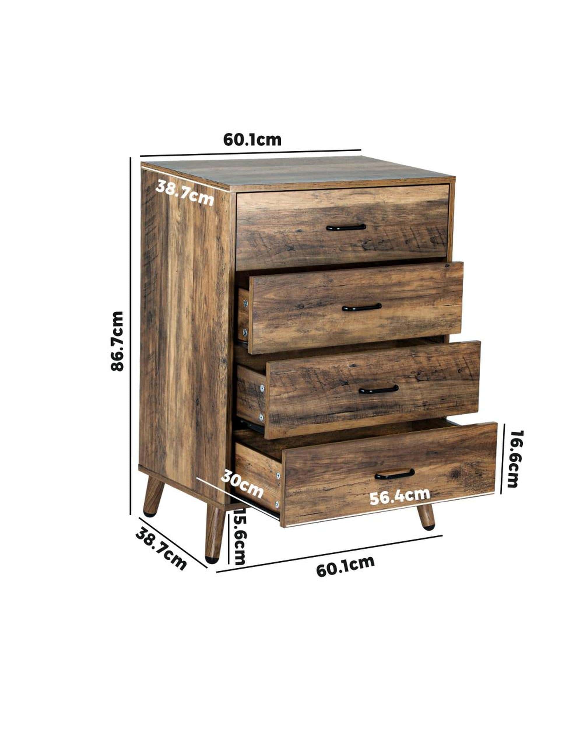 Oikiture Chest of Drawers AUDRE 4 Chest of Drawers Storage Cabinet Tallboy Dresser Industrial Furniture