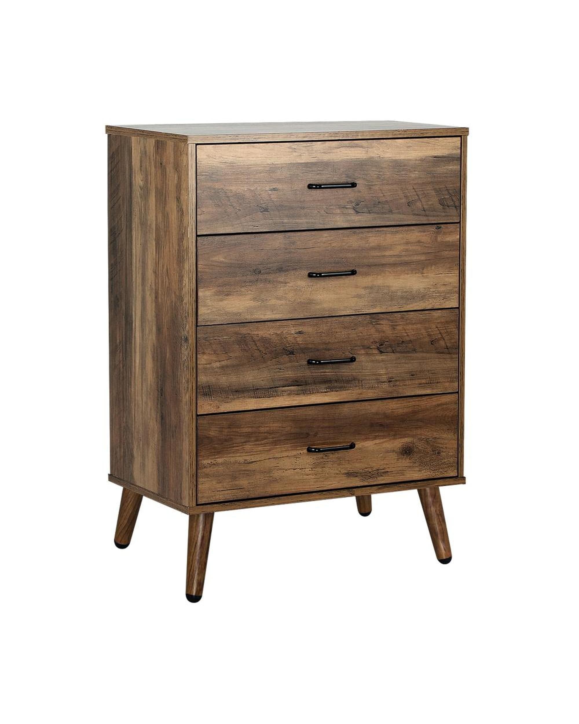 Oikiture Chest of Drawers AUDRE 4 Chest of Drawers Storage Cabinet Tallboy Dresser Industrial Furniture