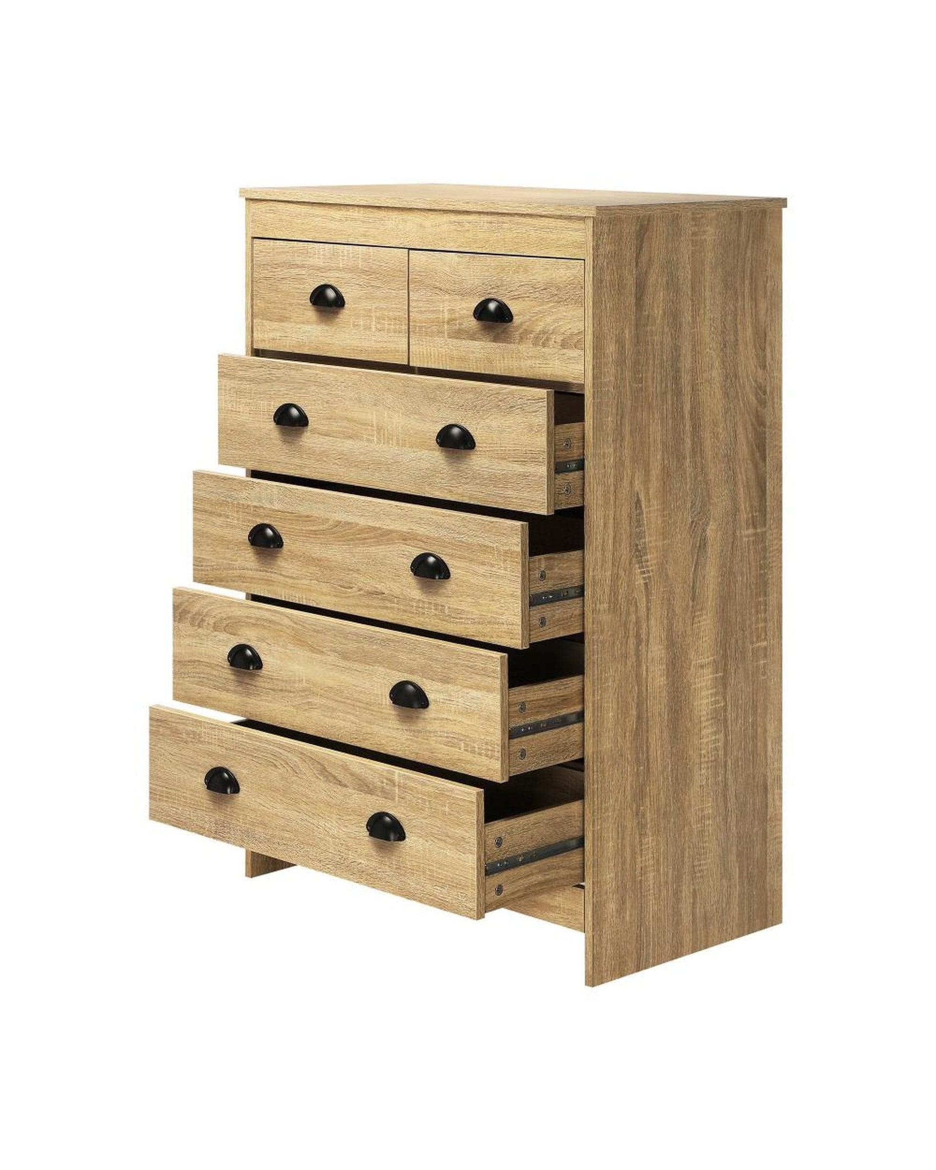 Oikiture Chest of Drawers AUDRE Tallboy Chest of Drawer Dresser with 6 Drawers Bedroom Storage Cabinet Natural Wood