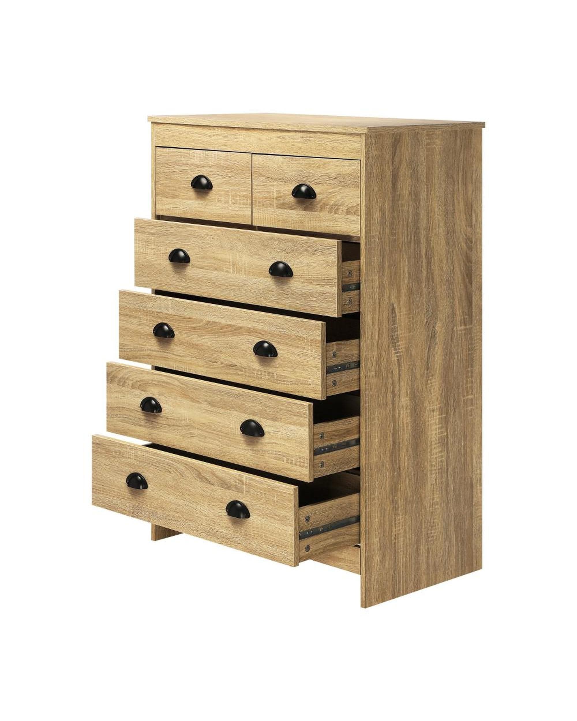 Oikiture Chest of Drawers AUDRE Tallboy Chest of Drawer Dresser with 6 Drawers Bedroom Storage Cabinet Natural Wood