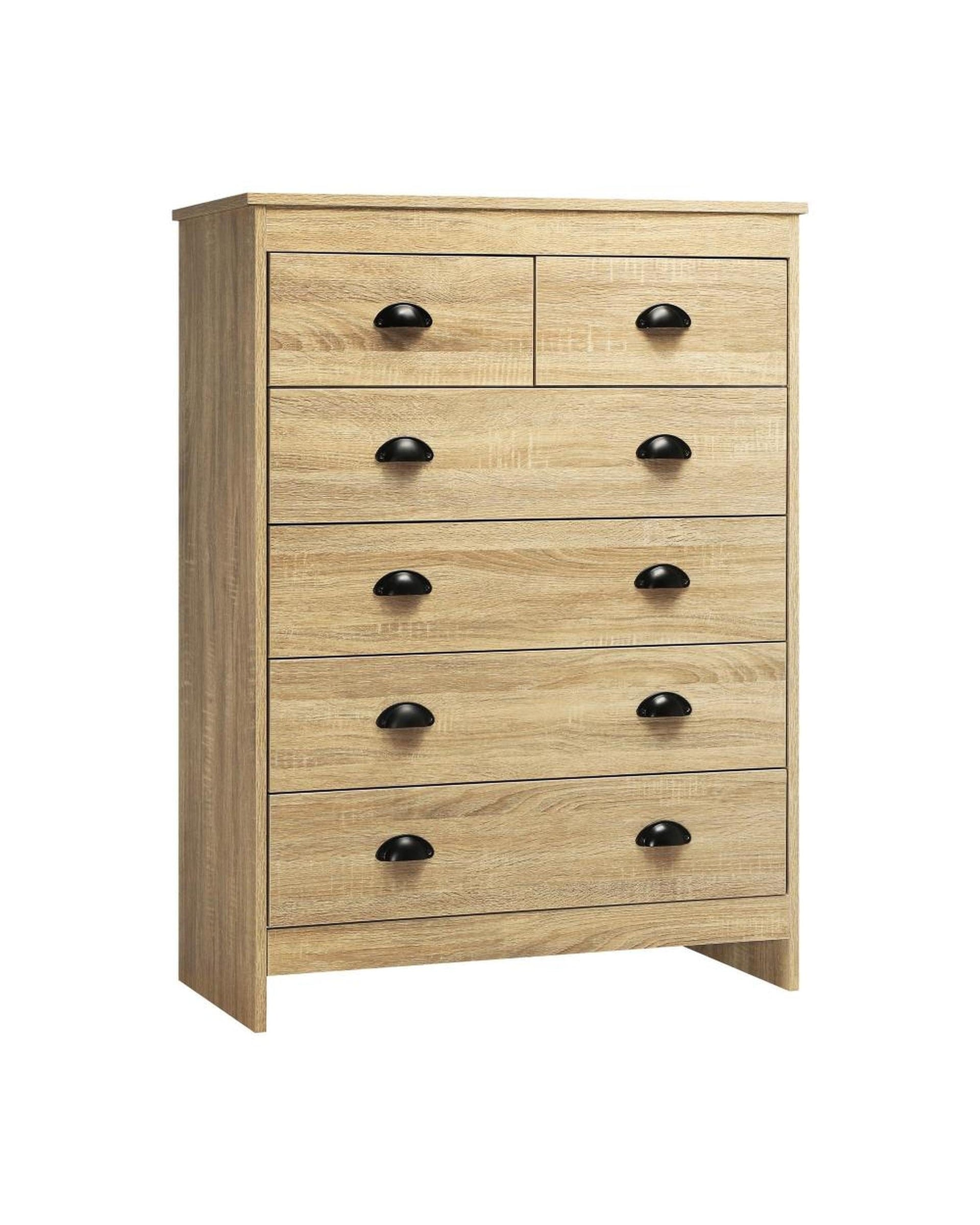 Oikiture Chest of Drawers AUDRE Tallboy Chest of Drawer Dresser with 6 Drawers Bedroom Storage Cabinet Natural Wood