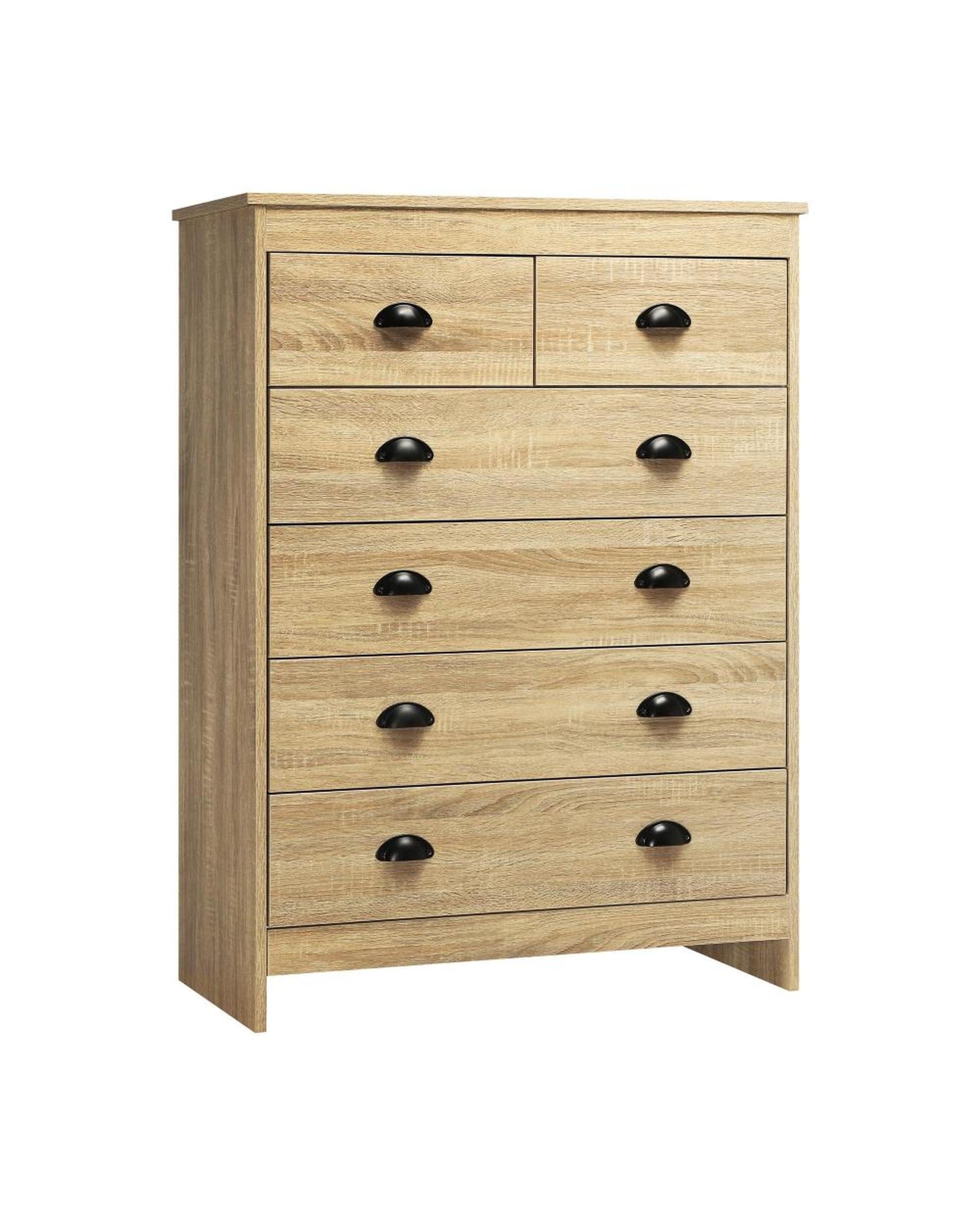 Oikiture Chest of Drawers AUDRE Tallboy Chest of Drawer Dresser with 6 Drawers Bedroom Storage Cabinet Natural Wood