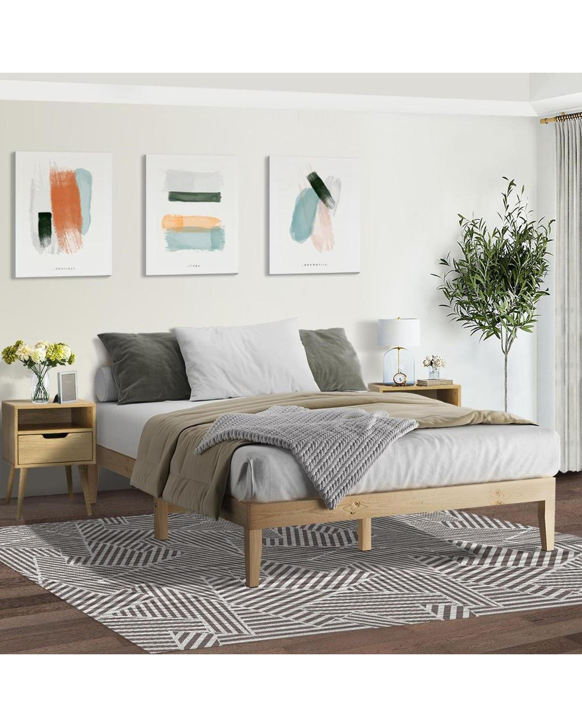 Oikiture Base Bed Frame Wooden Pine Timber Bedroom Furniture