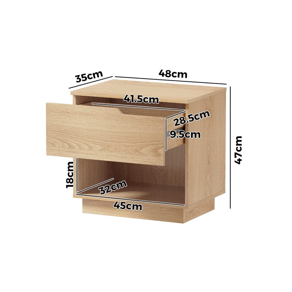 Oikiture Bedside Table Bedside Table 1 Drawer Storage Nightstand Cabinet Natural
