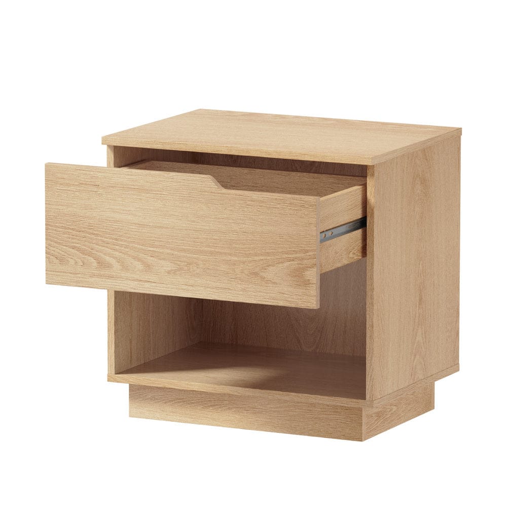 Oikiture Bedside Table Bedside Table 1 Drawer Storage Nightstand Cabinet Natural