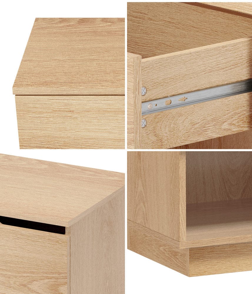 Oikiture Bedside Table Bedside Table 1 Drawer Storage Nightstand Cabinet Natural