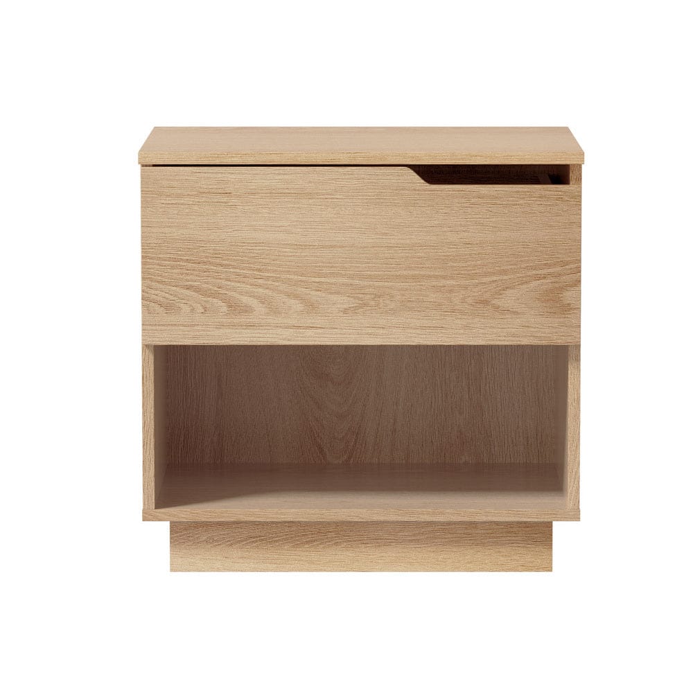 Oikiture Bedside Table Bedside Table 1 Drawer Storage Nightstand Cabinet Natural