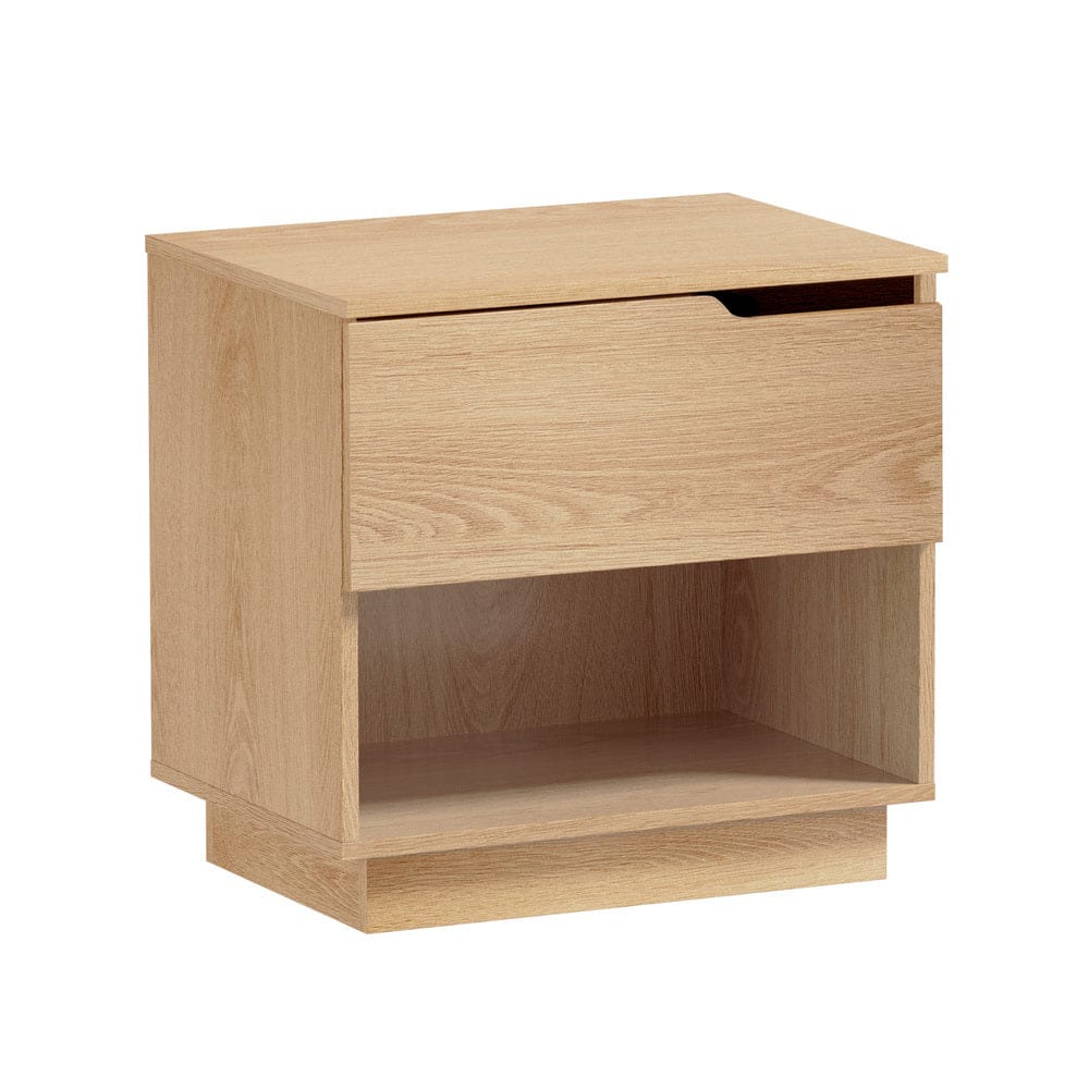 Oikiture Bedside Table Bedside Table 1 Drawer Storage Nightstand Cabinet Natural