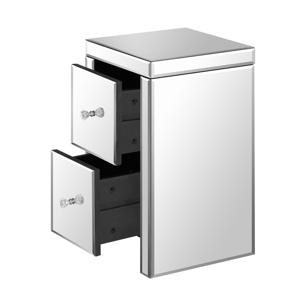 Oikiture Bedside Table Bedside Table, 2 Drawers Mirrored Nightstand Bedroom Storage Cabiner End Table