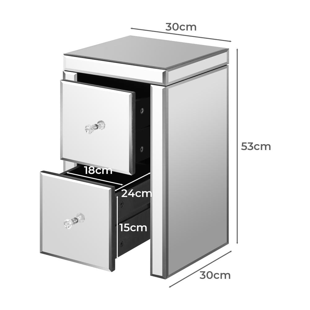 Oikiture Bedside Table Bedside Table, 2 Drawers Mirrored Nightstand Bedroom Storage Cabiner End Table