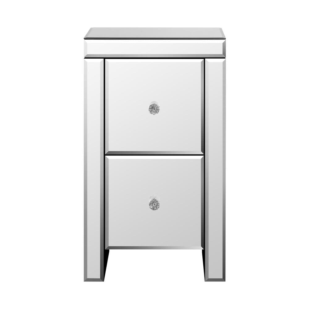 Oikiture Bedside Table Bedside Table, 2 Drawers Mirrored Nightstand Bedroom Storage Cabiner End Table