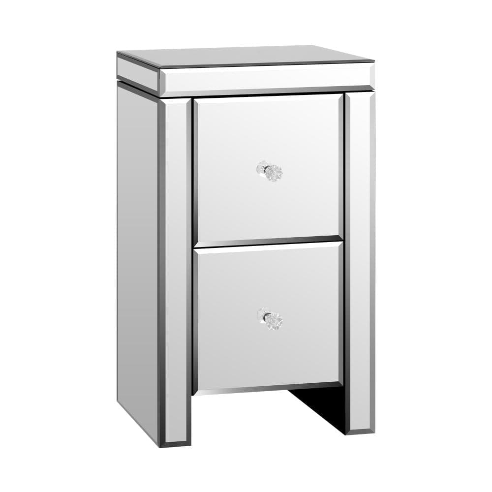 Oikiture Bedside Table Bedside Table, 2 Drawers Mirrored Nightstand Bedroom Storage Cabiner End Table