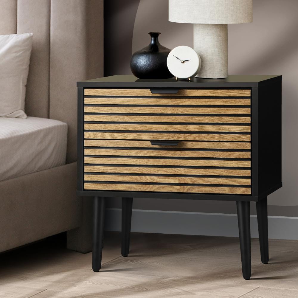 Oikiture Bedside Table Bedside Table 2 Drawers Side Table Bedroom Furniture Storage Unit Black
