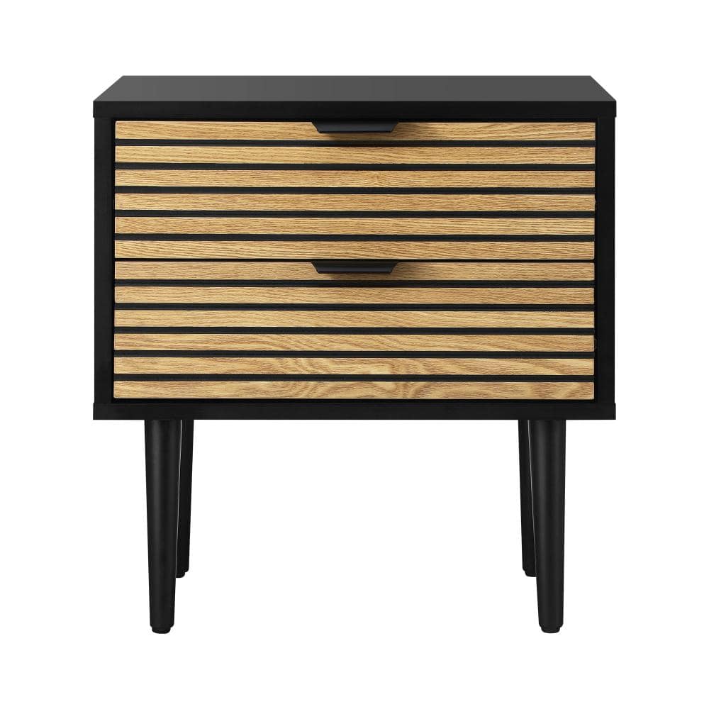 Oikiture Bedside Table Bedside Table 2 Drawers Side Table Bedroom Furniture Storage Unit Black