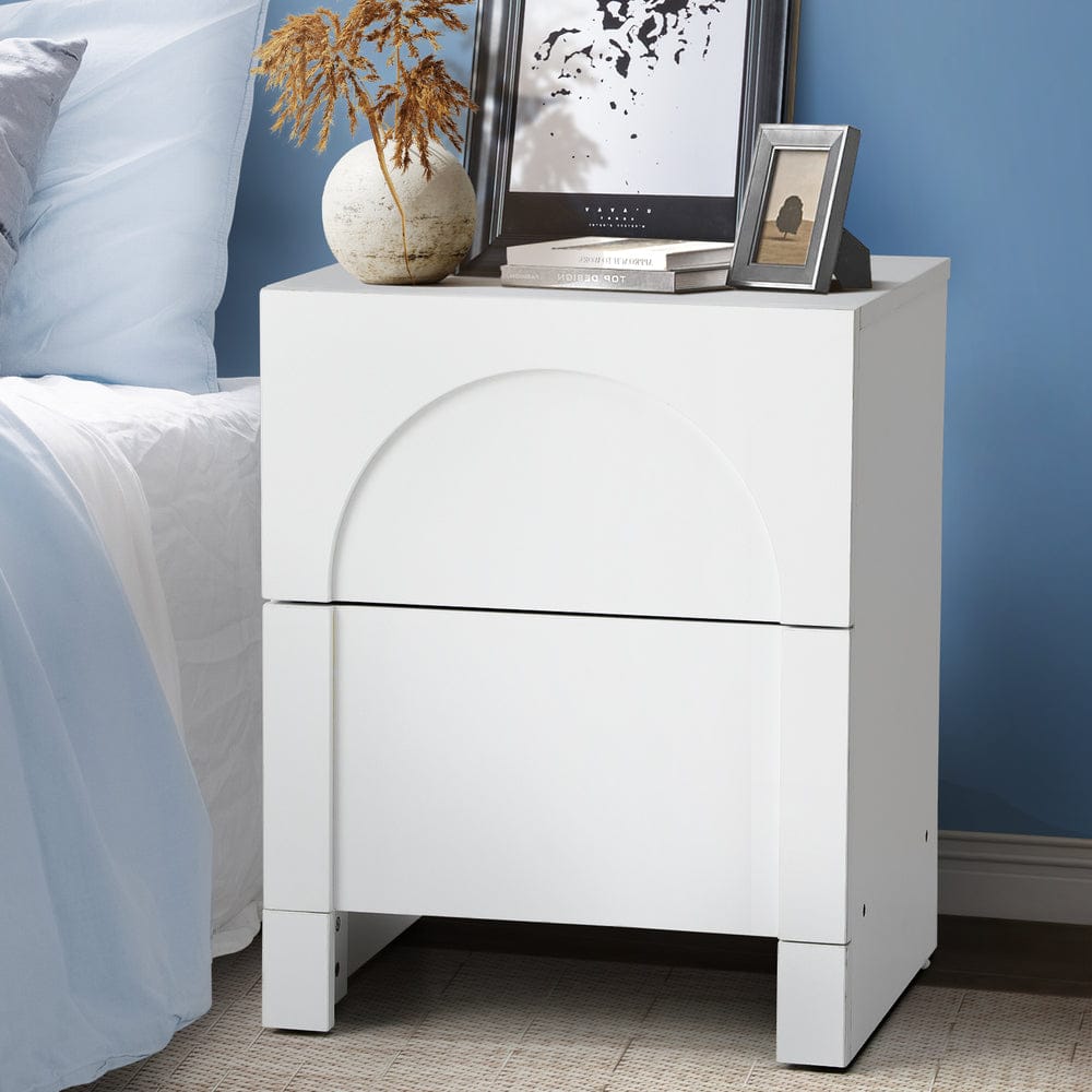Oikiture Bedside Table Bedside Table 2 Drawers Side Table White