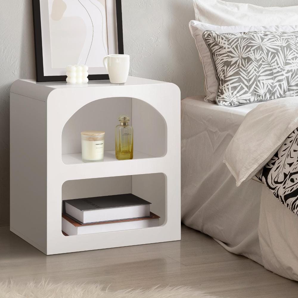Oikiture Bedside Table Bedside Table Display Shelf Storage Cabinet Nightstand White