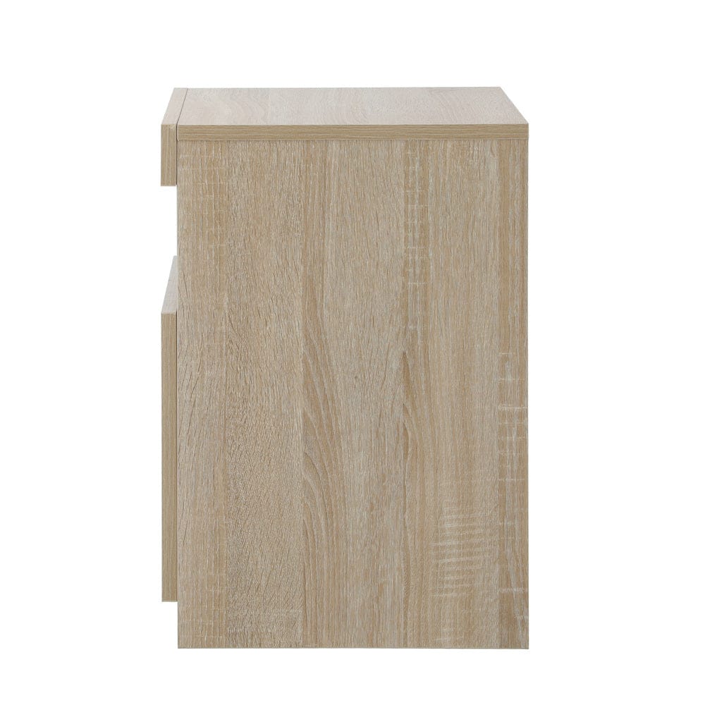 Oikiture Bedside Table Bedside Table LED Nightstand Shelf Natural