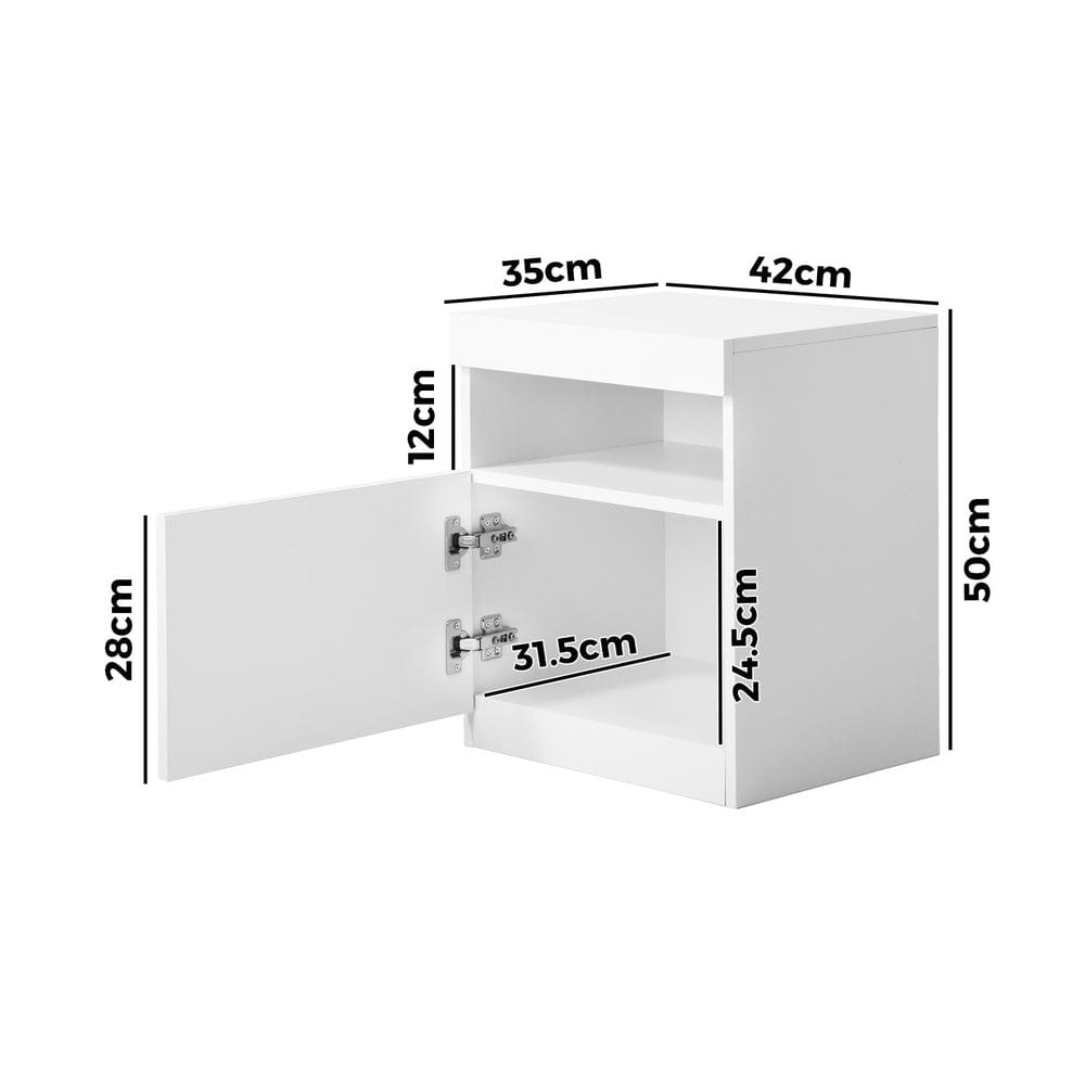 Oikiture Bedside Table Bedside Table LED Shelf High-gloss Front White