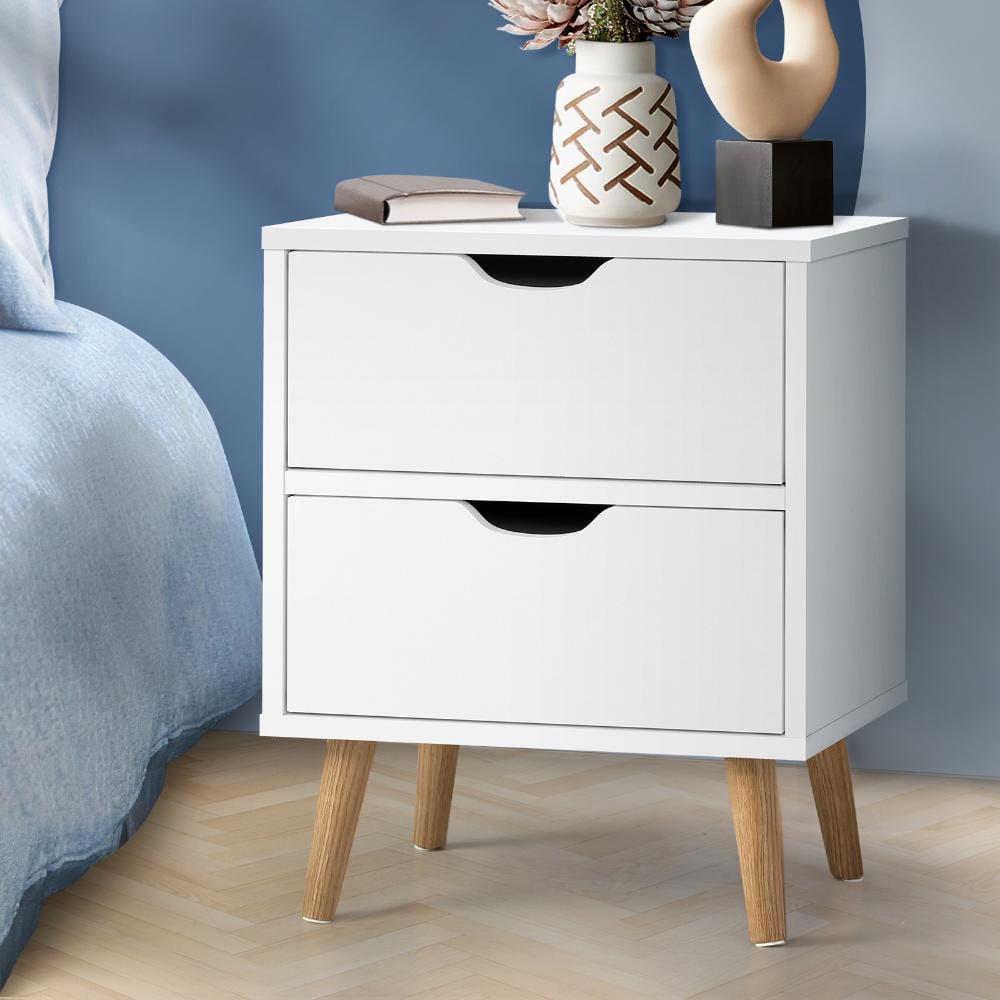 Oikiture Bedside Table Bedside Table with 2 Drawers, Wooden Side Table Nightstand Storage Cabinet White