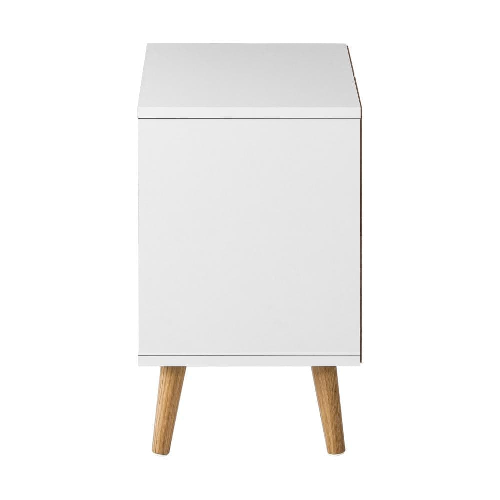 Oikiture Bedside Table Bedside Table with 2 Drawers, Wooden Side Table Nightstand Storage Cabinet White