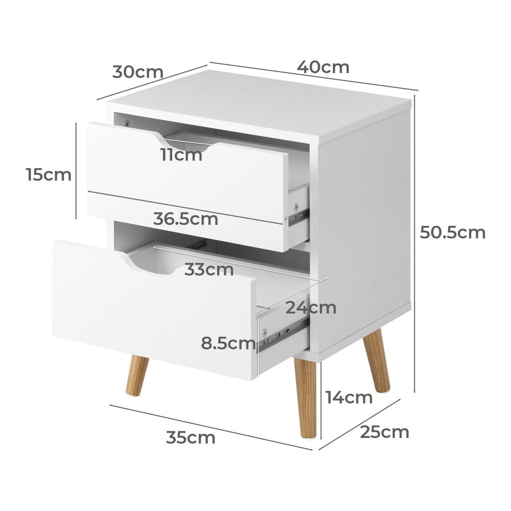 Oikiture Bedside Table Bedside Table with 2 Drawers, Wooden Side Table Nightstand Storage Cabinet White