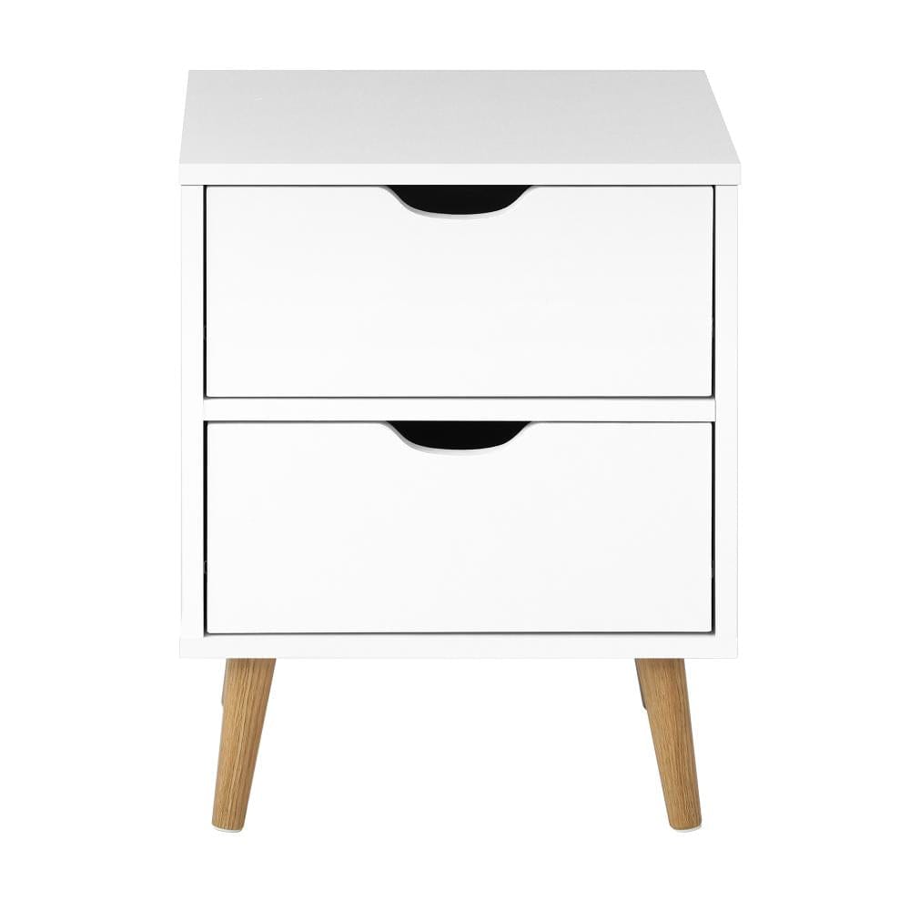 Oikiture Bedside Table Bedside Table with 2 Drawers, Wooden Side Table Nightstand Storage Cabinet White