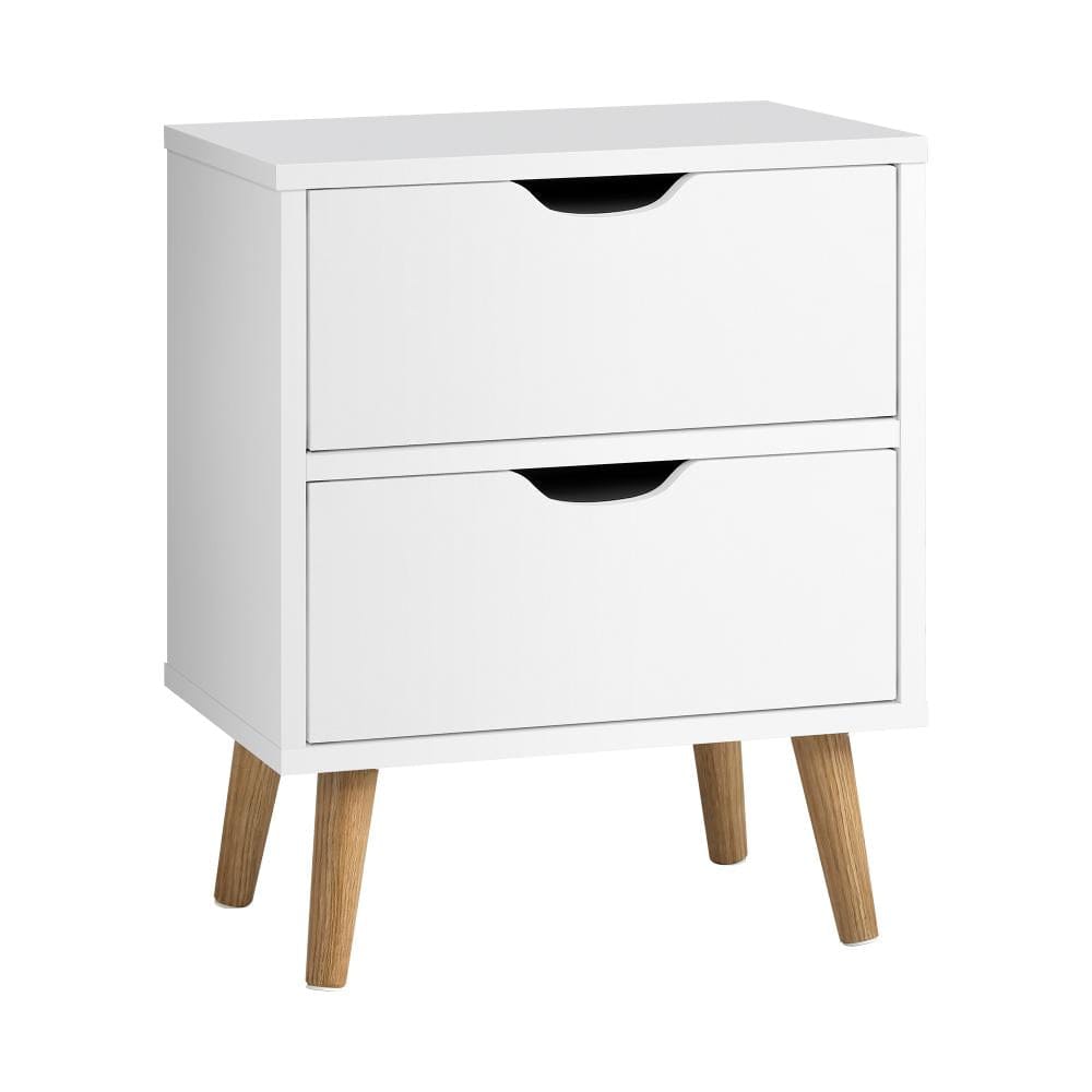Oikiture Bedside Table Bedside Table with 2 Drawers, Wooden Side Table Nightstand Storage Cabinet White