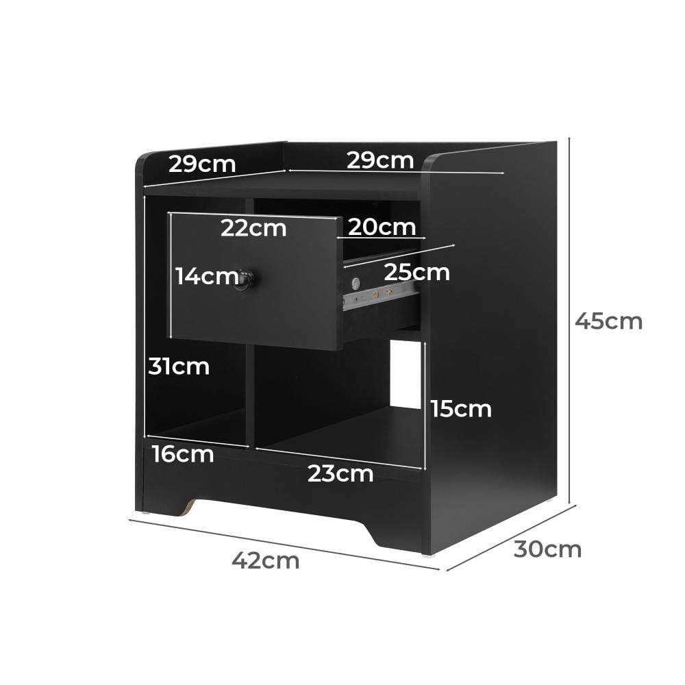 Oikiture Bedside Table Bedside Table with Drawer and Storage Space Side Table Nightstand Home Bedroom Furniture Black
