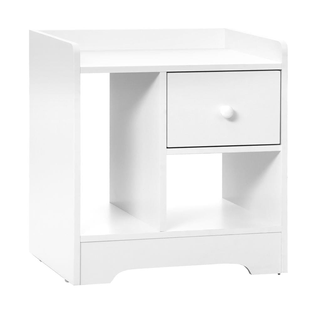 Oikiture Bedside Table Bedside Table with Drawer and Storage Space Side Table Nightstand Home Bedroom Furniture White