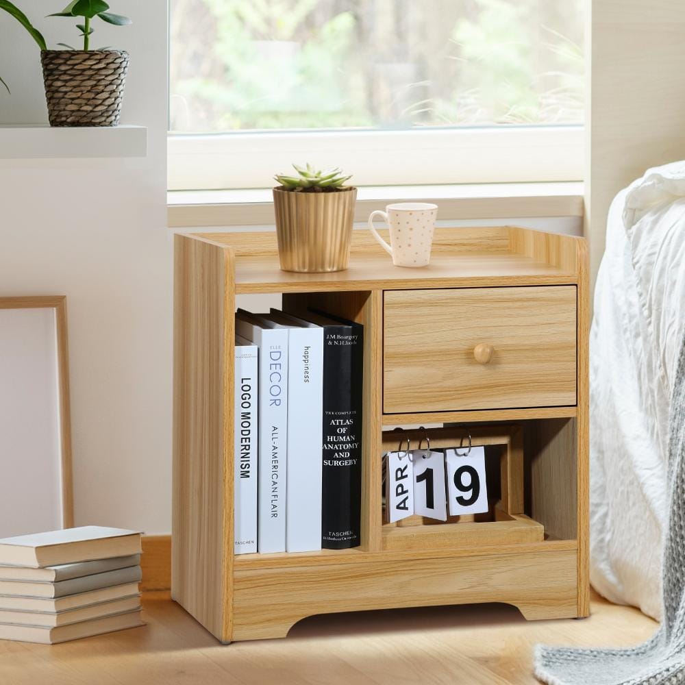 Oikiture Bedside Table Bedside Table with Drawer and Storage Space Side Table Nightstand Home Bedroom Furniture Wooden