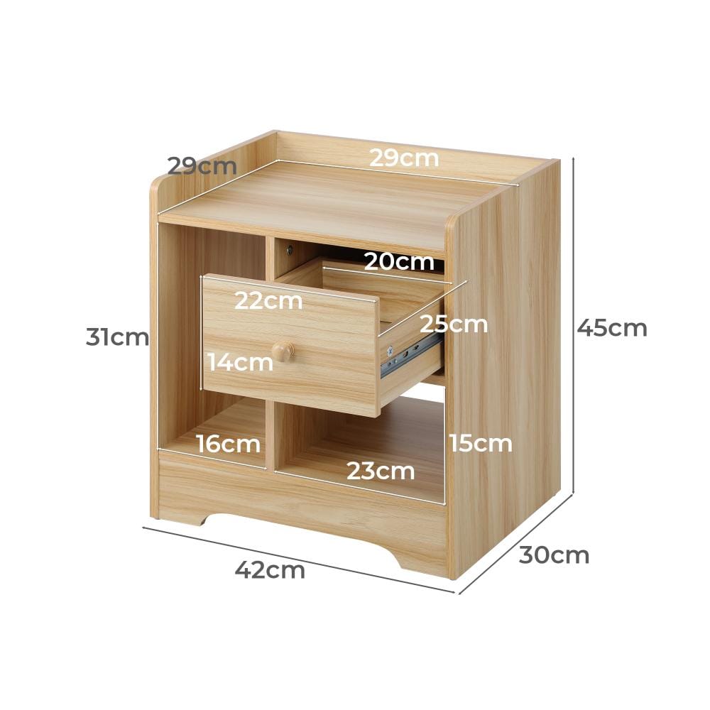 Oikiture Bedside Table Bedside Table with Drawer and Storage Space Side Table Nightstand Home Bedroom Furniture Wooden